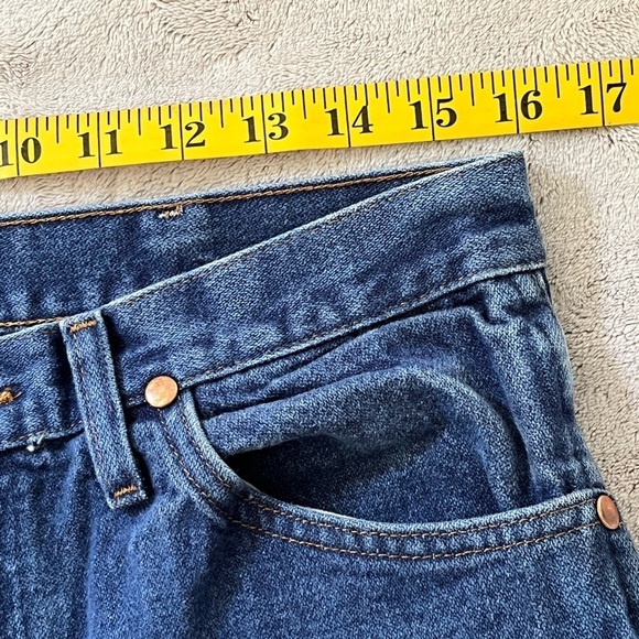 WRANGLERS Denim Straight Leg Blue Jeans Men's SIZE 33x32 Rugged Cowboy Outdoor - Picture 9 of 11